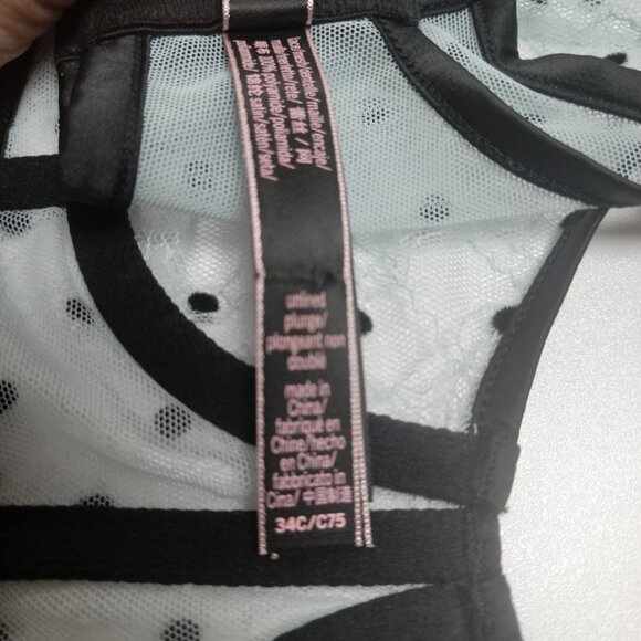 Victoria’s Secret Black Sheer Lace Polka Dot Unlined Plunge Bra Size 34C - Picture 9 of 11